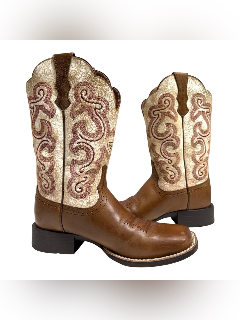 Ariat Quickdraw Women’s 7B Square Toe Western Cowboy Rodeo Boots Brown Leather - Picture 4 of 15